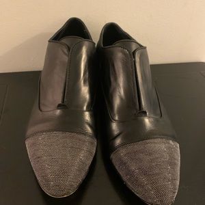 Black Leather shiney tip shoes size 9.